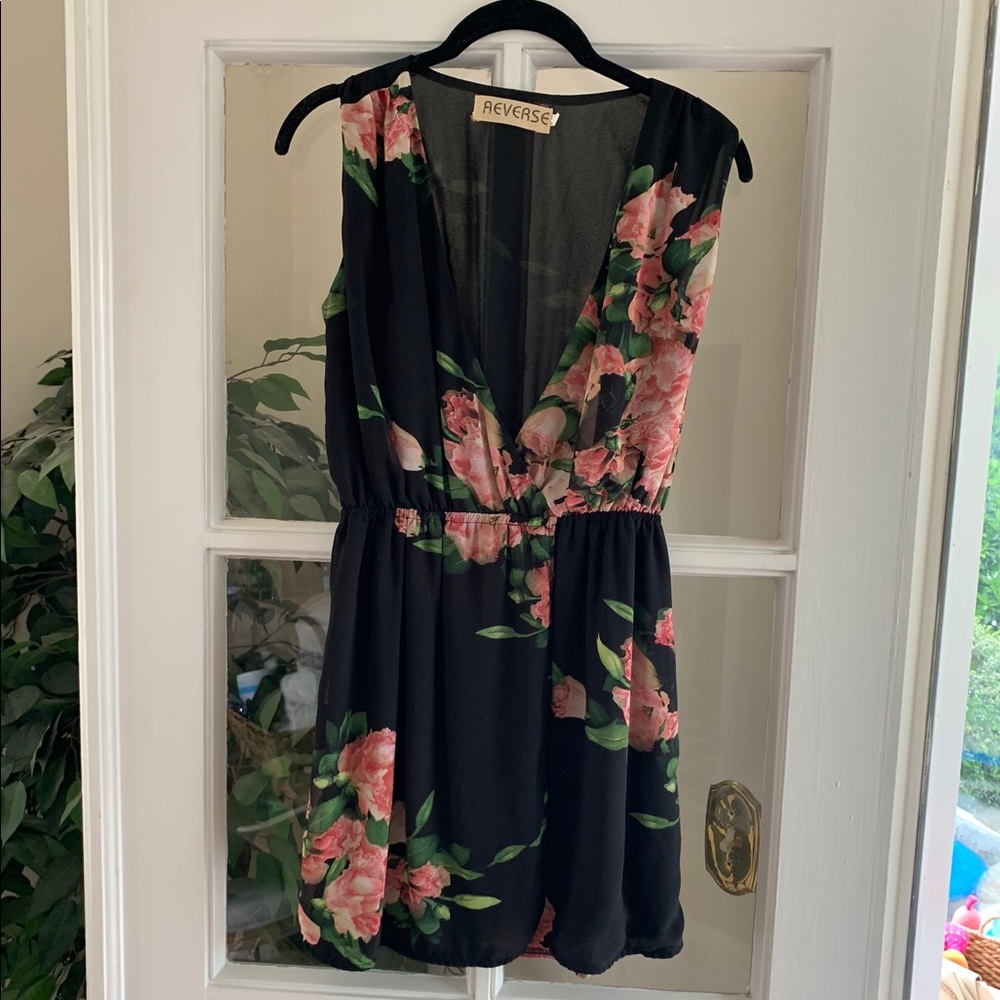 REVERSE Black Floral Romper, S